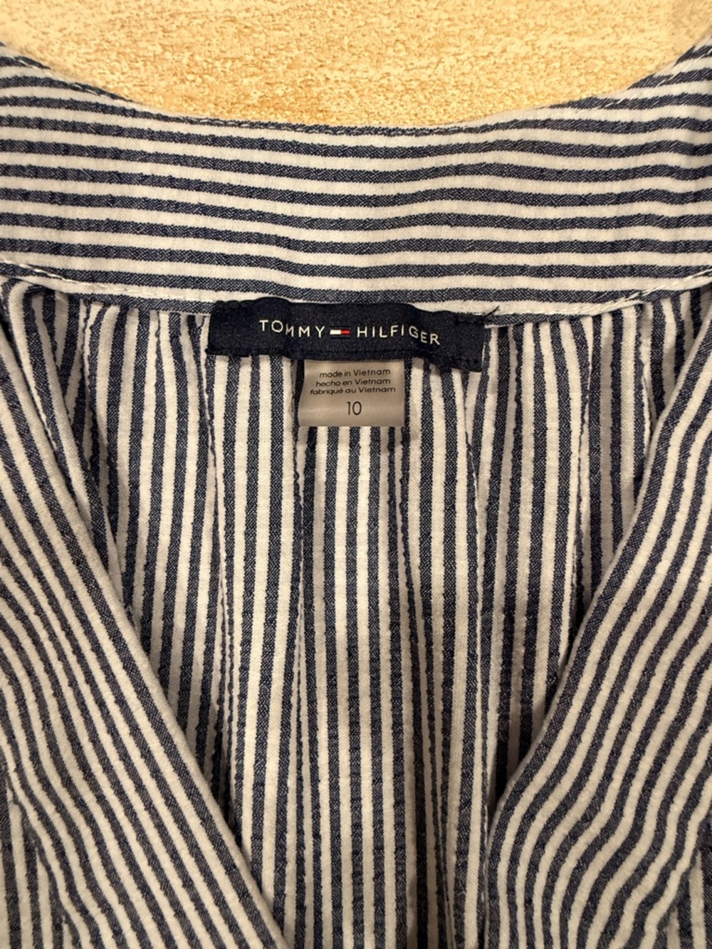 Tommy Hilfiger Navy and White Striped Sleeveless V-Neck Tiered Midi Dress - Picture 2 of 3